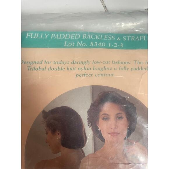 Vintage Adonna Longline Bra 34B Champagne Backless Strapless Fully Padded NEW - Picture 7 of 7